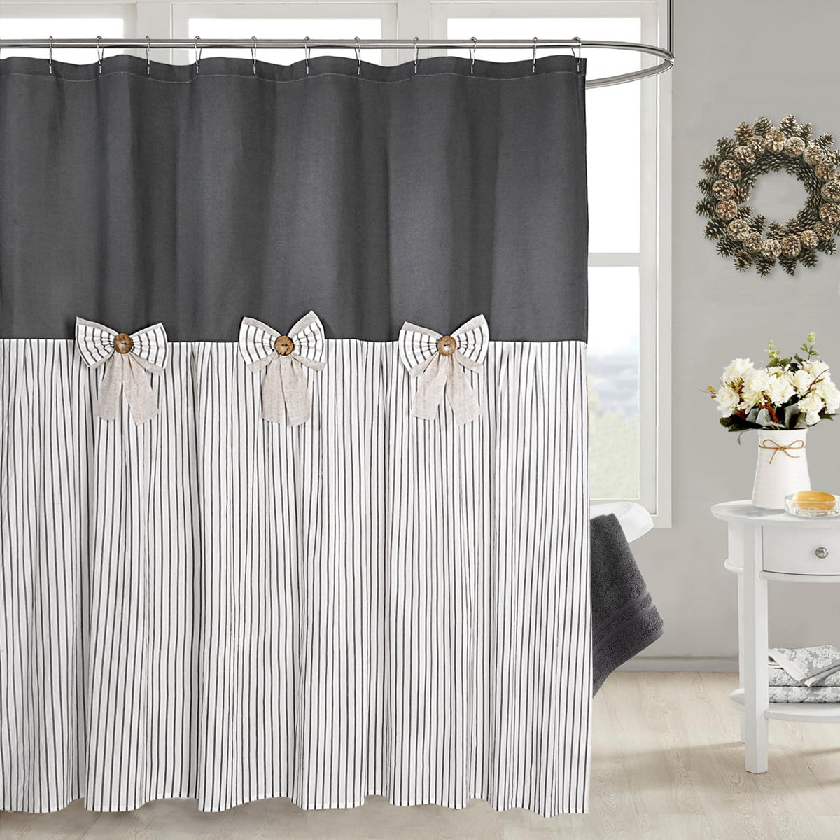 DOSLY IDÉES Farmhouse Black Shower Curtain, 72x72 inch