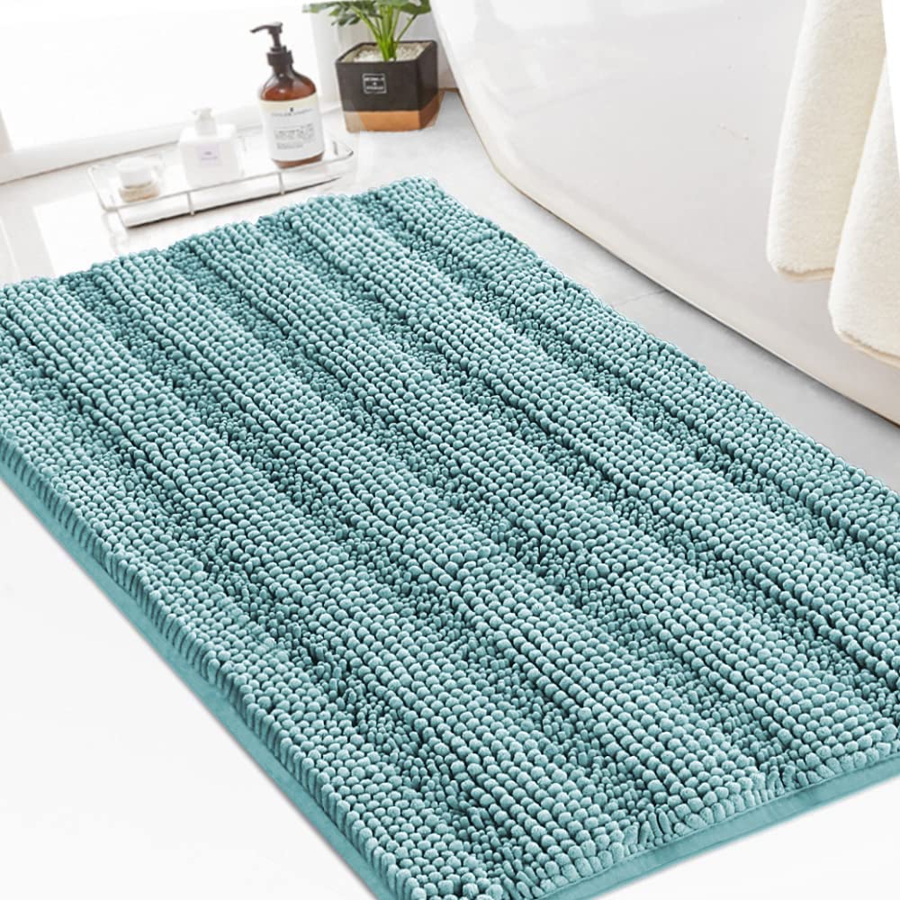 Turquoize Bathroom Runner Rug 17"x47", Soft Absorbent Chenille Bath Rug