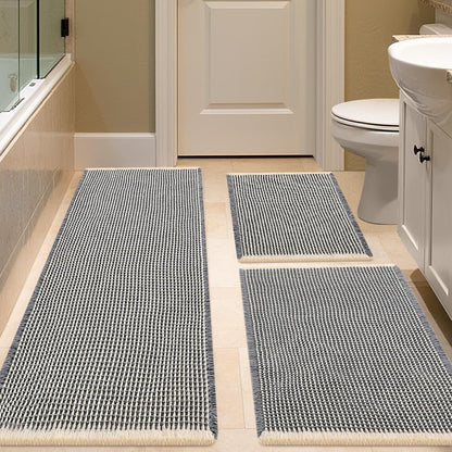 IM HOME Waffle Bath Mat Beige 32"x20", Boho Woven Modern Bath Mat Rugs, Absorbent Non Slip Bathroom Rugs, Soft Washable Bath Rugs with Tassels for Bathroom, Bedroom, Kitchen, Shower, Tub