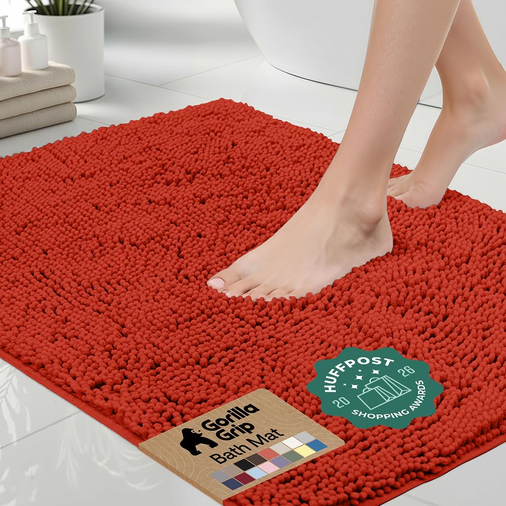 GORILLA GRIP Bath Rug Mat for Bathroom, Absorbent Chenille, 30x20 Gray