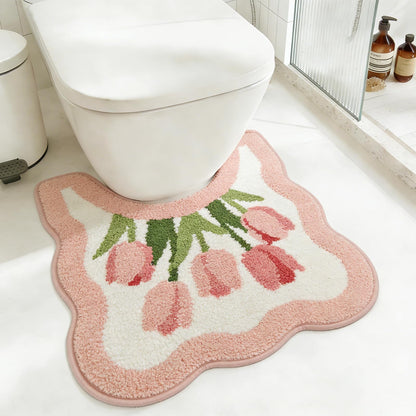 Cloud-Shaped Lily Bath Mat, Soft Non-Slip Fluffy Fresh Flowers Bathroom Rug, Ultra Absorbent Microfiber Shaggy Door Mat, Machine Washable Bath Rug Carpet for Bathtub Bedroom 20x31 Inch (White)