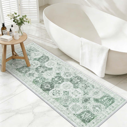 Yinhua Boho Bathroom Runner Rug Non Silp, Vintage Long Bath Mat Washable