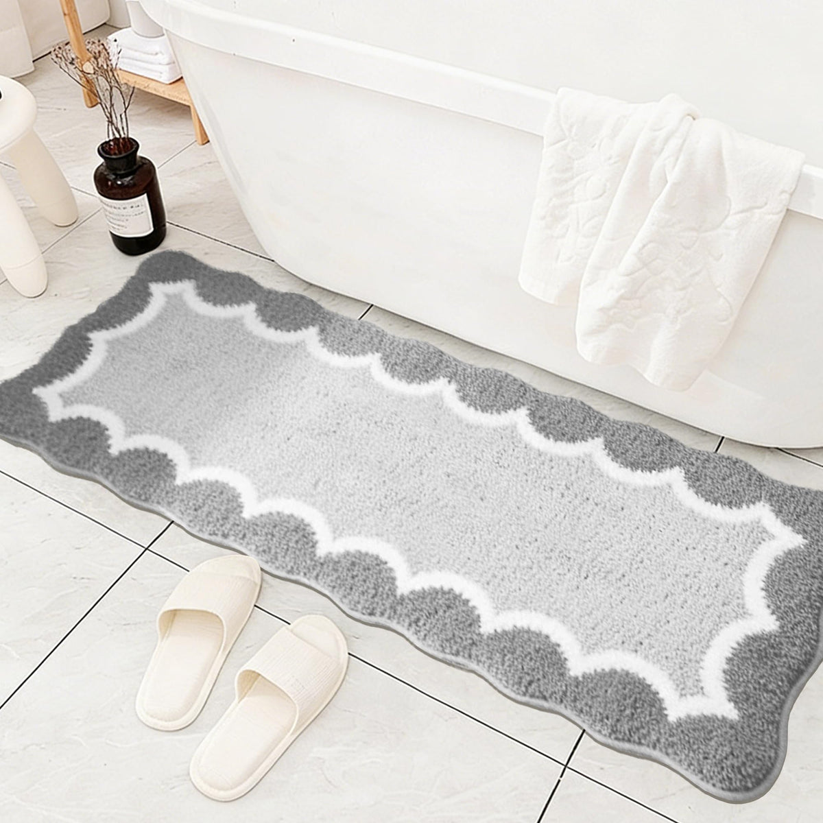 Cute Scalloped Rose Pink Bathroom Rugs Mat,Non Slip Absorbent Quick Dry Bath Mats for Shower Room,Microfiber Bath Mats for Bathroom Floor Washable Carpet for Shower Tub Sink Bedroom,20"x32"