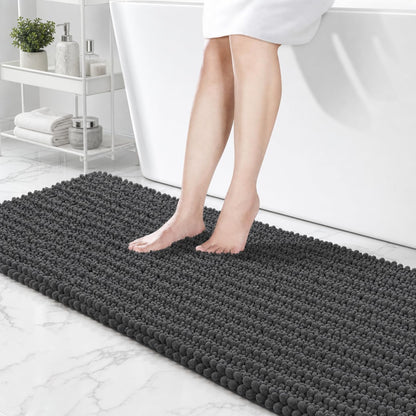 ILANGO Bathroom Rugs Light Grey 44x24, Soft Absorbent Chenille Bath Rugs