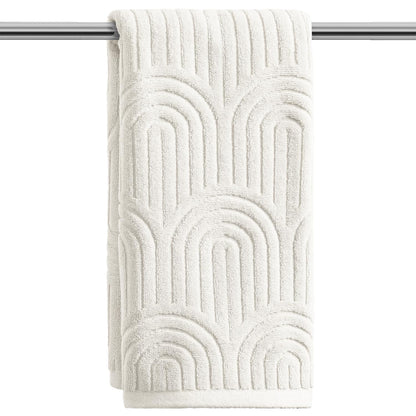 Artoid Mode 2 Pcs Caramel 3D Arched Stripes Jacquard Hand Towels for Bathroom, 100% Cotton Soft Absorbent Bathroom Decor Towels, 13.7 x 29.5 Inch