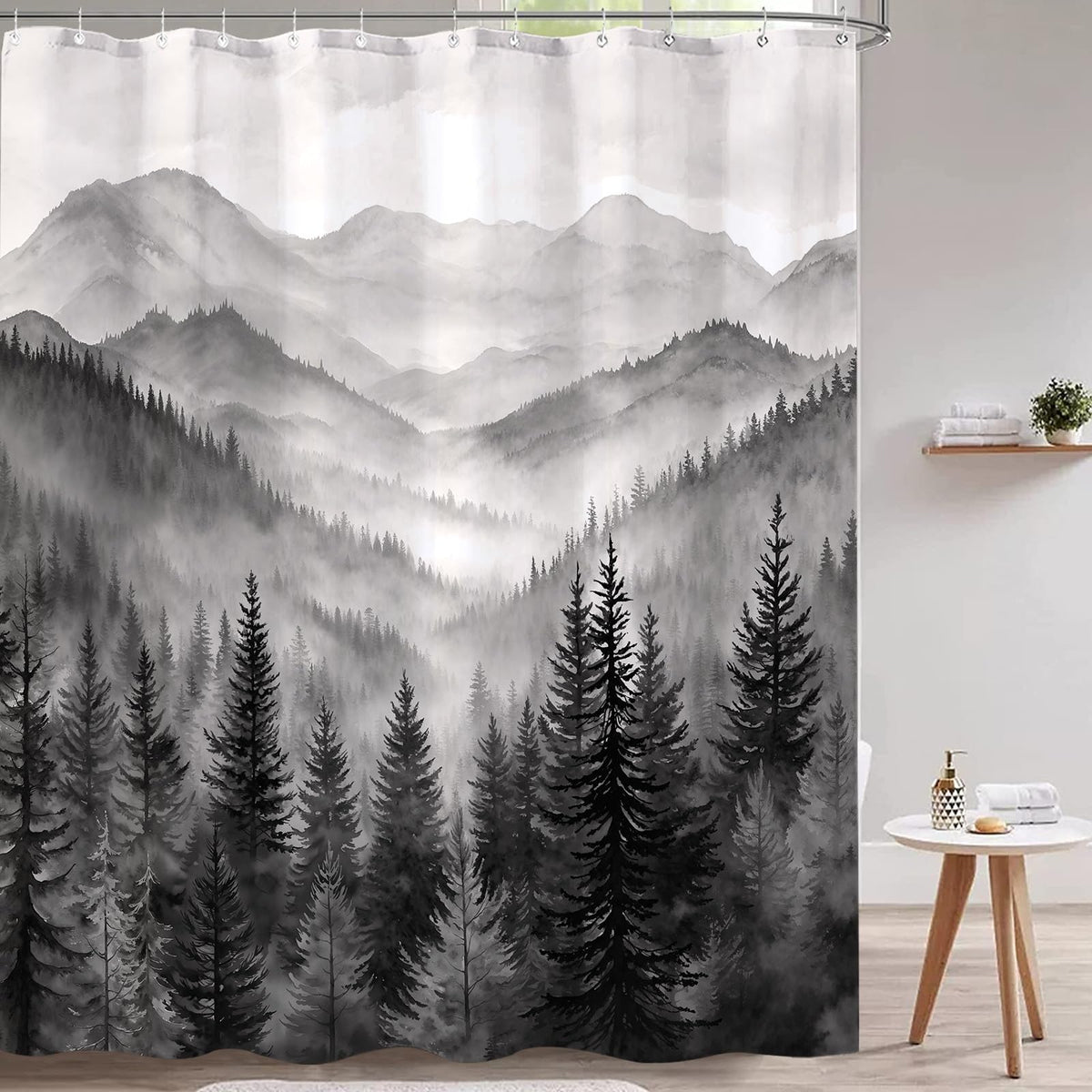 Accnicc Forest Mountain Shower Curtain Dark Green Nature Misty Pine Tree Shower Curtains for Bathroom Foggy Rustic Woodland Decorative Waterproof Fabric Bath Curtain Decor 72×72 Inches