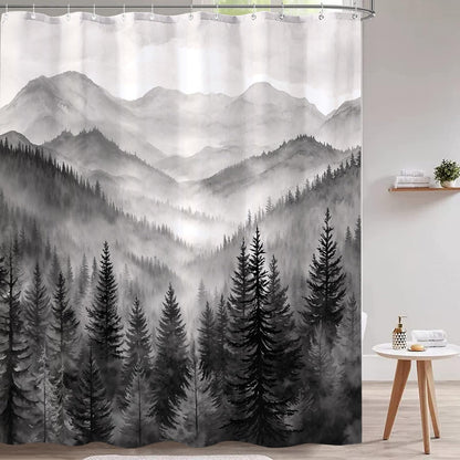 Accnicc Forest Mountain Shower Curtain Dark Green Nature Misty Pine Tree Shower Curtains for Bathroom Foggy Rustic Woodland Decorative Waterproof Fabric Bath Curtain Decor 72×72 Inches