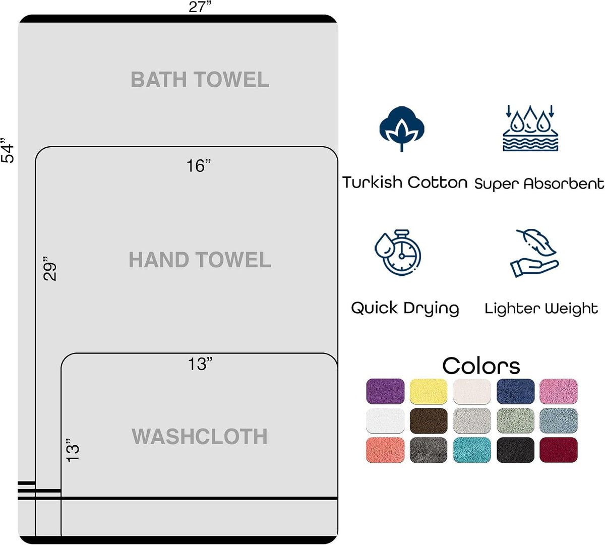 Hawmam Linen Cream 6 Piece Bath Towels Set for Bathroom Original Turkish Cotton Soft, Absorbent and Premium 2 Bath Towels, 2 Hand Towels, 2 Washcloths (Sea Salt)