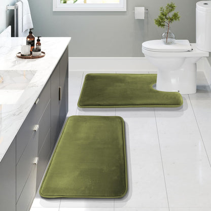 Clara Clark 3 Piece Bathroom Rugs Bath Mat Set, Velvet Memory Foam Bath Mats for Bathroom - Non-Slip, PVC Backing Bath Rugs, Washable - Dries Quickly, Green