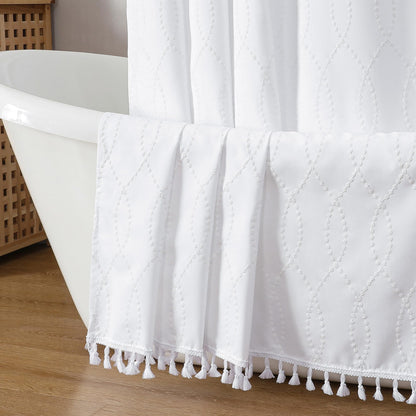 OVZME Sage Green Shower Curtain for Bathroom, Puff Printed Textured Shower Curtain with Tassels, Rustic Geometry Heavy Duty Vintage Country Bathroom Curtain, Water Resistant Fabric, 72Wx72L Inches