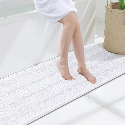 Grandaily Chenille Striped Bathroom Rugs 36x24, Extra Thick and Absorbent Bath Mats, Non-Slip Soft Plush Shaggy Shower Carpet, Machine Wash Dry, Bath Rug for Bathroom, (Large, Light Grey)