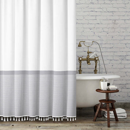 Seasonwood Black and White Shower Curtain Striped with Tassels for Bathroom Decor,Heavy Weighted 72-Inch, 72 x 72