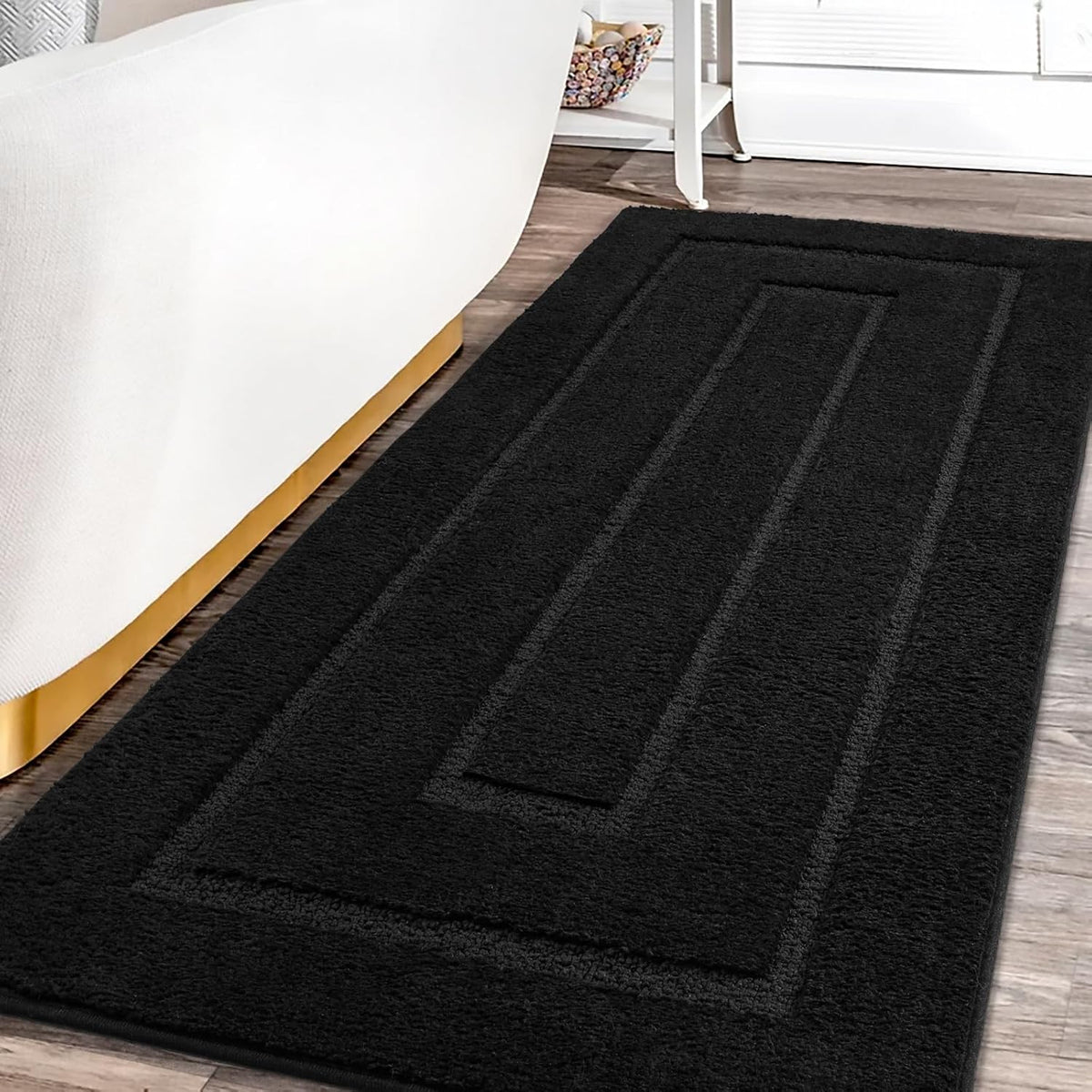 HOMORE Black Bathroom Rug 24x60 Inch Soft Absorbent Bathroom Runner Rug