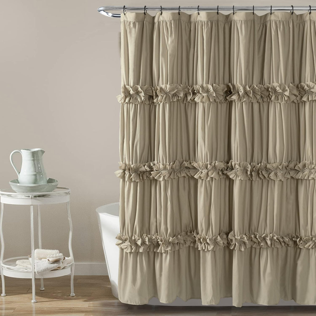 Homechoice Decor Peach Ruffle Shower Curtain for Master Bathroom