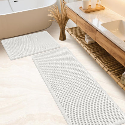 IM HOME Waffle Bath Mat Beige 32"x20", Boho Woven Modern Bath Mat Rugs, Absorbent Non Slip Bathroom Rugs, Soft Washable Bath Rugs with Tassels for Bathroom, Bedroom, Kitchen, Shower, Tub