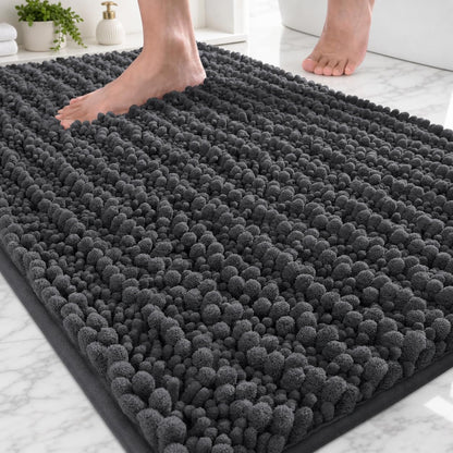 ILANGO Bathroom Rugs Light Grey 44x24, Soft Absorbent Chenille Bath Rugs