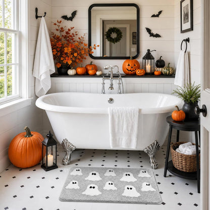 TRUEDAYS Halloween Ghost Bathroom Rug, Cute Tufted Bath Mat, Grey
