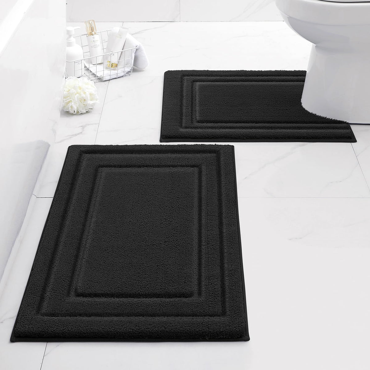 HOMEIDEAS Fall Bathroom Rugs Sets, 2 Piece Soft Bath Mat Burnt Orange