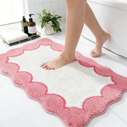 Cute Scalloped Rose Pink Bathroom Rugs Mat,Non Slip Absorbent Quick Dry Bath Mats for Shower Room,Microfiber Bath Mats for Bathroom Floor Washable Carpet for Shower Tub Sink Bedroom,20"x32"