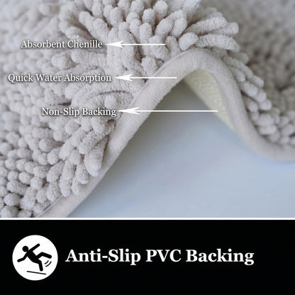 Bathroom Rugs Chenille Bath mat 2 Piece Set, Super Absorbent, Strong PVC Non Slip Backing, Bath mats for Bathroom, Plush Shaggy, Thick, Machine Washable, Bathtub, Toilet.(Light Grey)