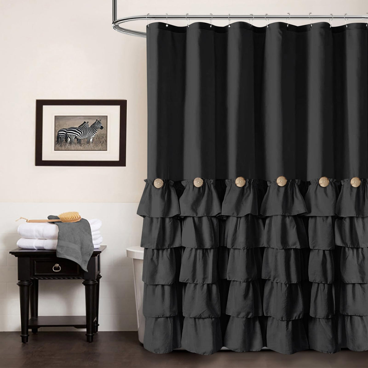 Seasonwood Black Ruffle Shower Curtain Farmhouse Shower Curtain 72 X 72