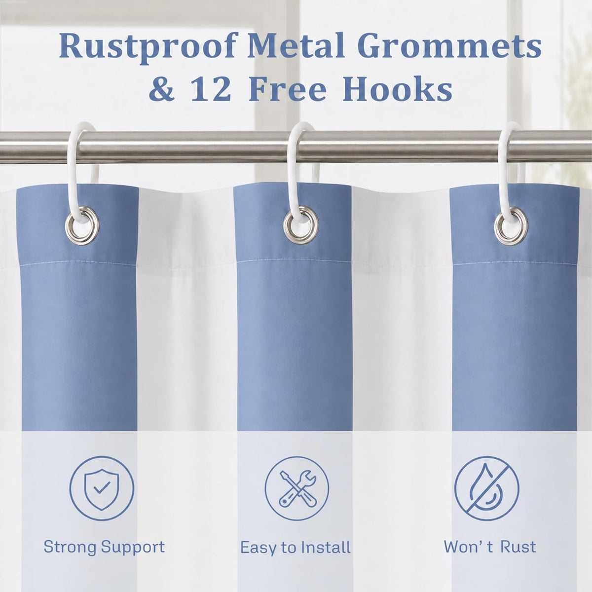 Ohocut Vertical Striped Shower Curtain, Cute Retro Vintage Blue Stripe Bathroom Shower Curtain, Waterproof Polyester Fabric Modern Bath Curtain for Bathroom 72x72 Inches Blue