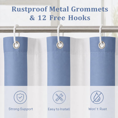 Ohocut Vertical Striped Shower Curtain, Cute Retro Vintage Blue Stripe Bathroom Shower Curtain, Waterproof Polyester Fabric Modern Bath Curtain for Bathroom 72x72 Inches Blue