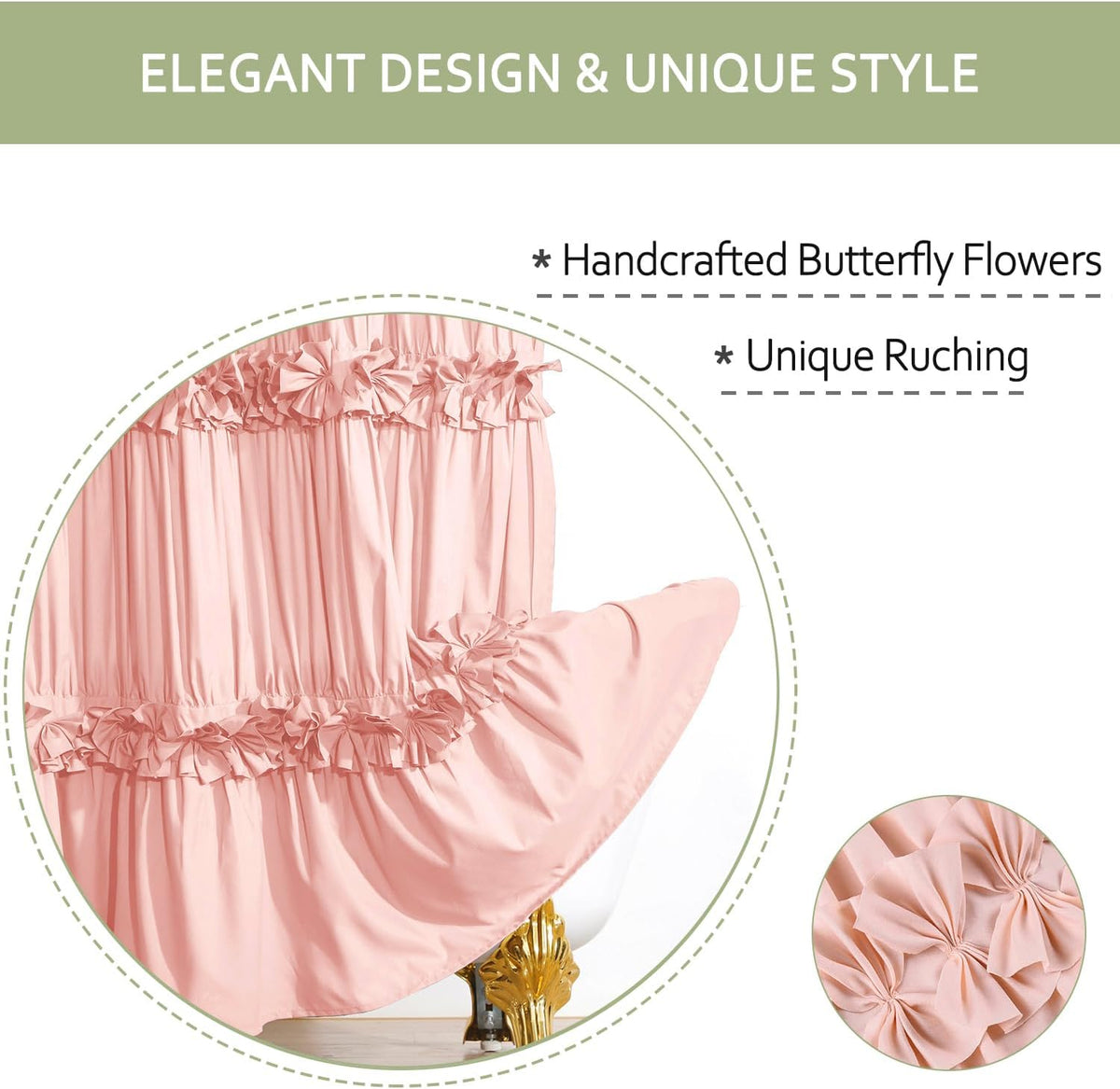 Homechoice Decor Peach Ruffle Shower Curtain for Master Bathroom