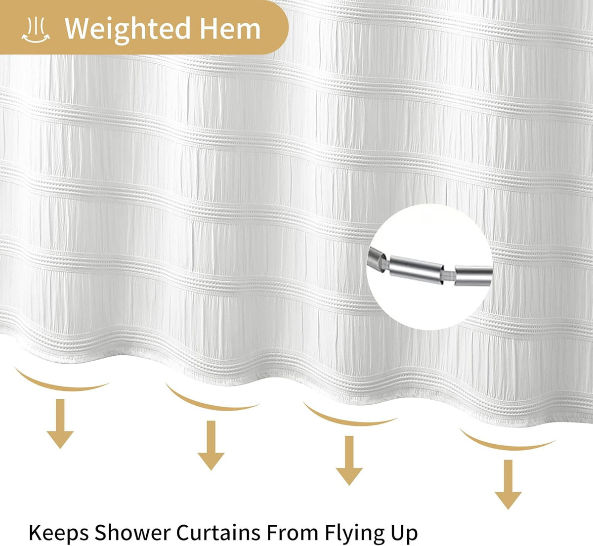 White Shower Curtain Fabric, White Textured Shower Curtain Boho Cotton Blend Striped Waffle Shower Curtains for Bathroom 72 x 72