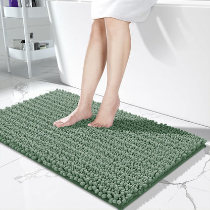 Yimobra Bathroom Rugs Non Slip Washable 32x20 Inch - Ultra Soft Absorbent Chenille Bath Mat, Quick Dry Shaggy Floor Carpet for Tub Shower, Gray Home Decor Accessories