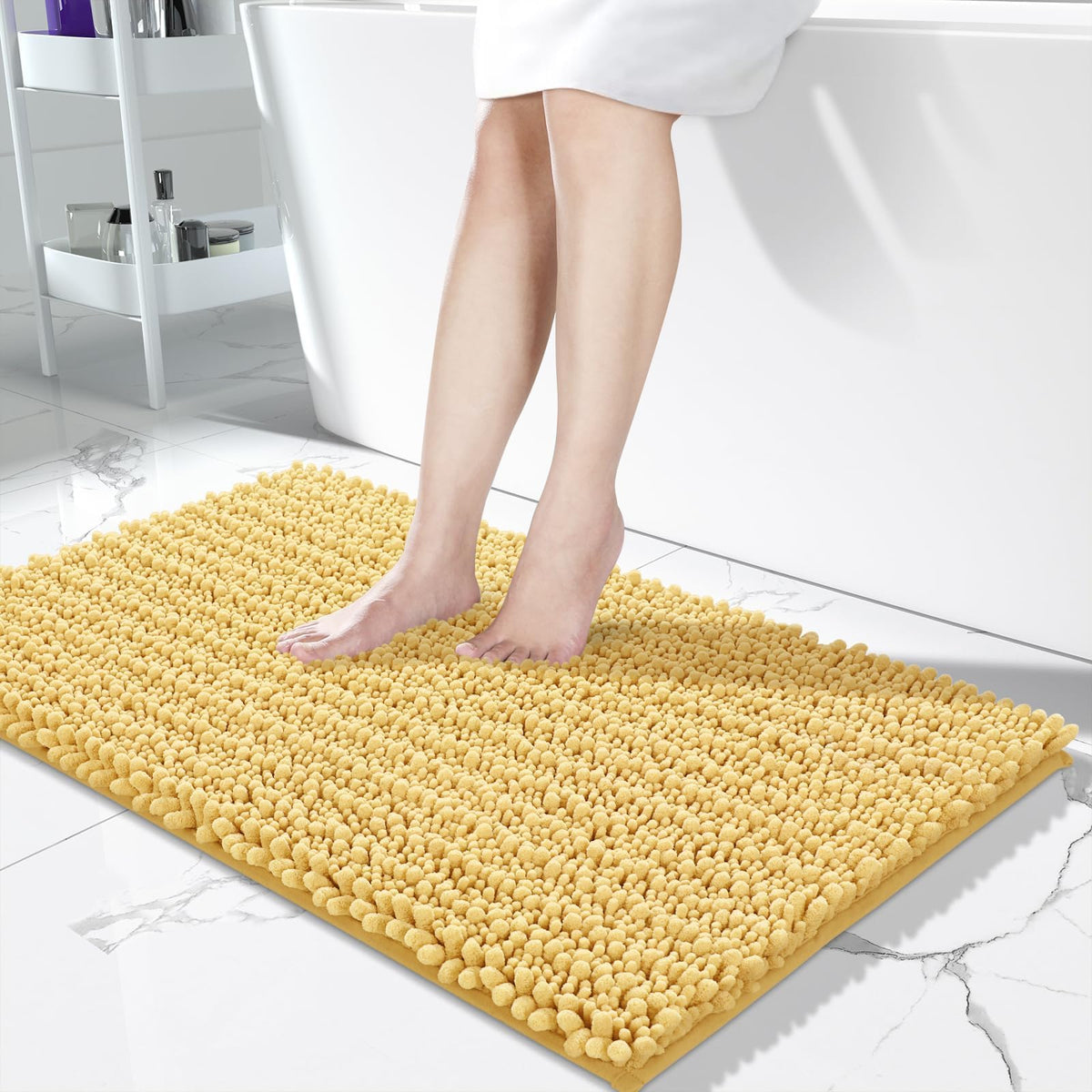 Yimobra Bathroom Rugs Non Slip Washable 32x20 Inch - Ultra Soft Absorbent Chenille Bath Mat, Quick Dry Shaggy Floor Carpet for Tub Shower, Gray Home Decor Accessories