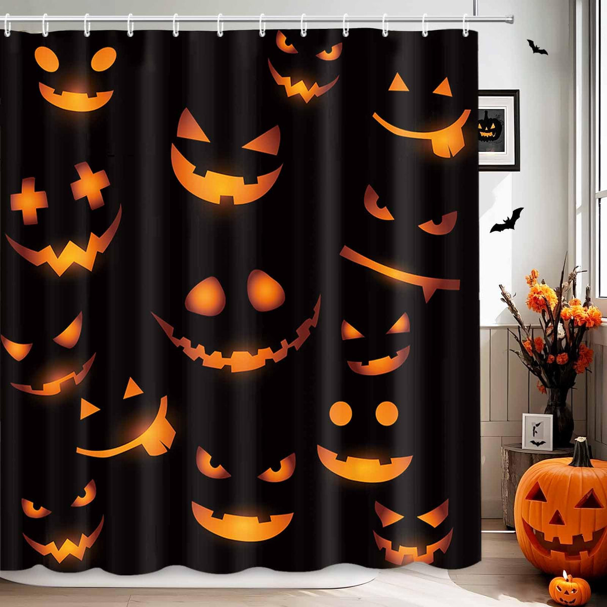 MEHOFOND Halloween Evil Pumpkin Shower Curtain Moon Night Bath Curtain