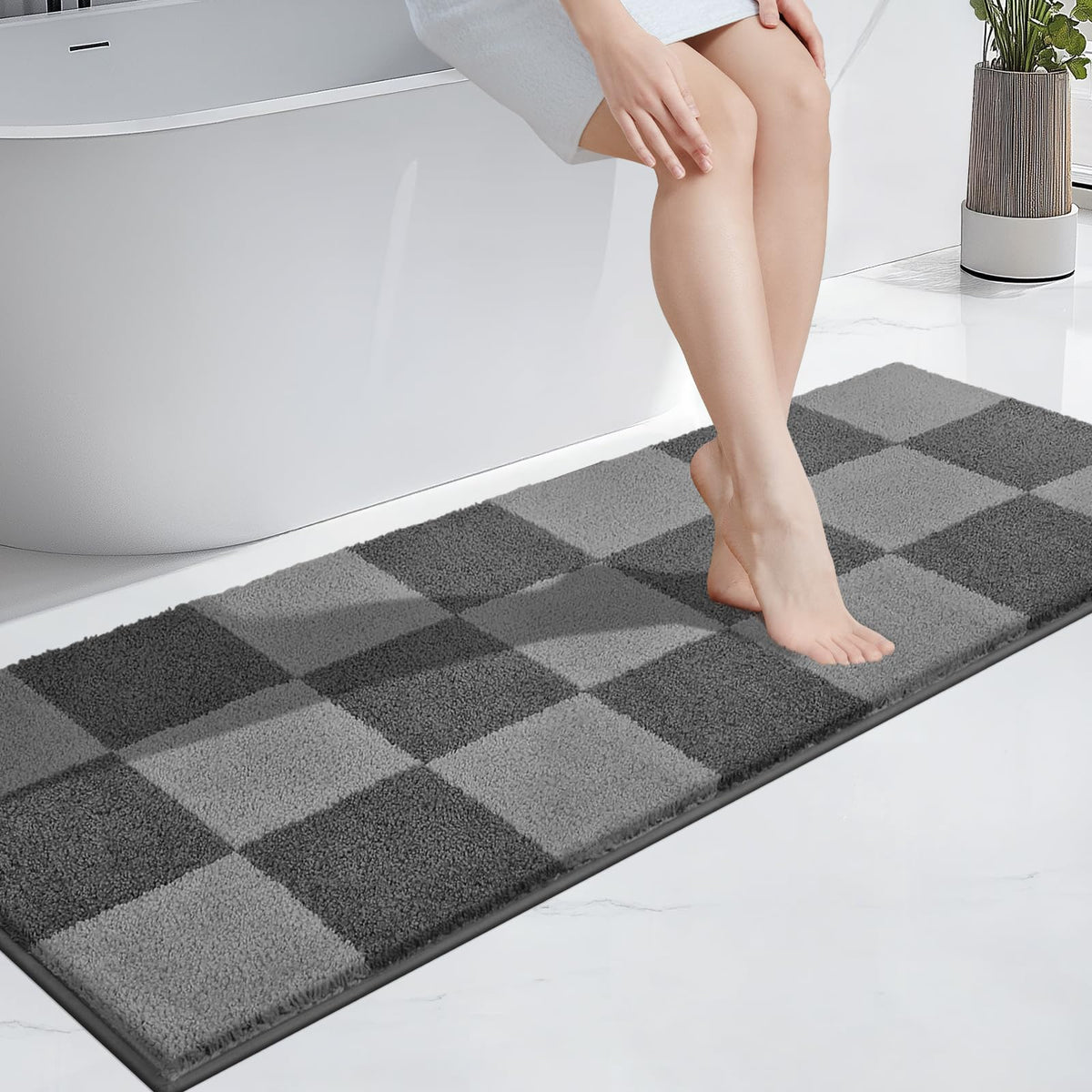 PURRUGS Bathroom Rug Non-Slip Machine Washable 24" x 36", Super Absorbent and Quick-Dry Bath Mat, Extra Soft and Plush Bath Rug for Shower, Bathtub and Sink, Grayish Brown & Coffee