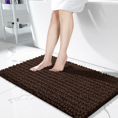 Yimobra Bathroom Rugs Non Slip Washable 32x20 Inch - Ultra Soft Absorbent Chenille Bath Mat, Quick Dry Shaggy Floor Carpet for Tub Shower, Gray Home Decor Accessories