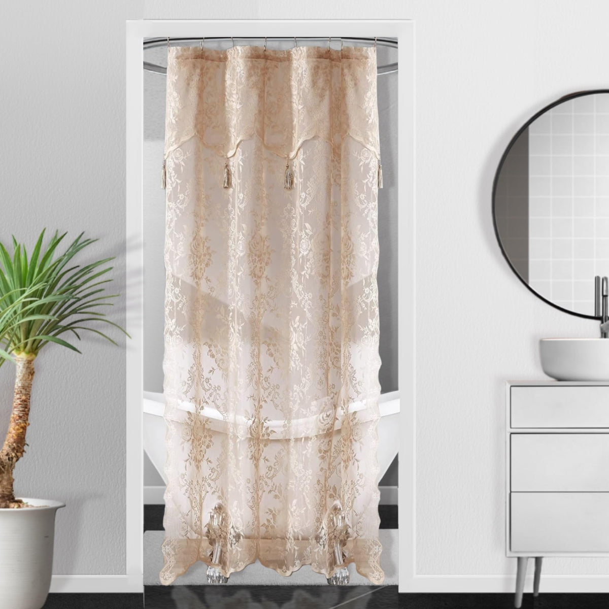 Warm Home Designs Golden Lace Shower Curtain with Valance. LAU Linen 72