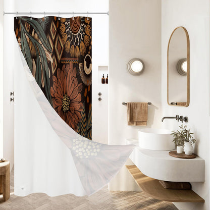 Boho Floral Shower Curtain, Vintage Botanical Fabric Curtain, 72 x 72
