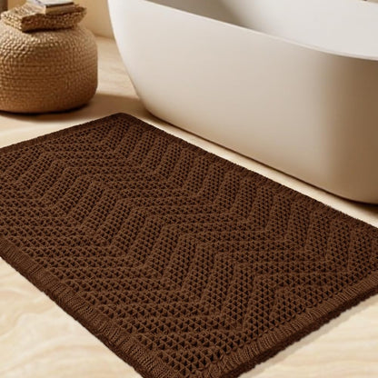 Upgrade Waffle Bath Mat Set 2 Piece, Boho Bathroom Rugs Absorbent Non Slip, Ultra Soft Bathroom Mat, Machine Washable Knit Bath Rugs with Herringbones for Bathroom, Bedroom, Kitchen, Shower, White