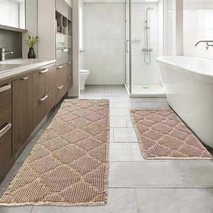 ZALL Tan Waffle Bath Mat,Super Absorbent Non Slip Bathroom Rug,Brown 18x30inch,Machine Washable Ultra Soft Floor Mats
