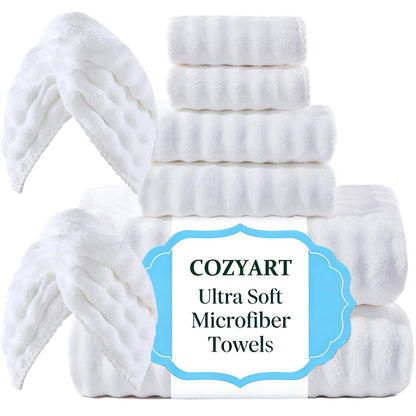 COZYART Lint Free 8 Pcs Bathroom Towels Set Ultra Soft Microfiber Orange
