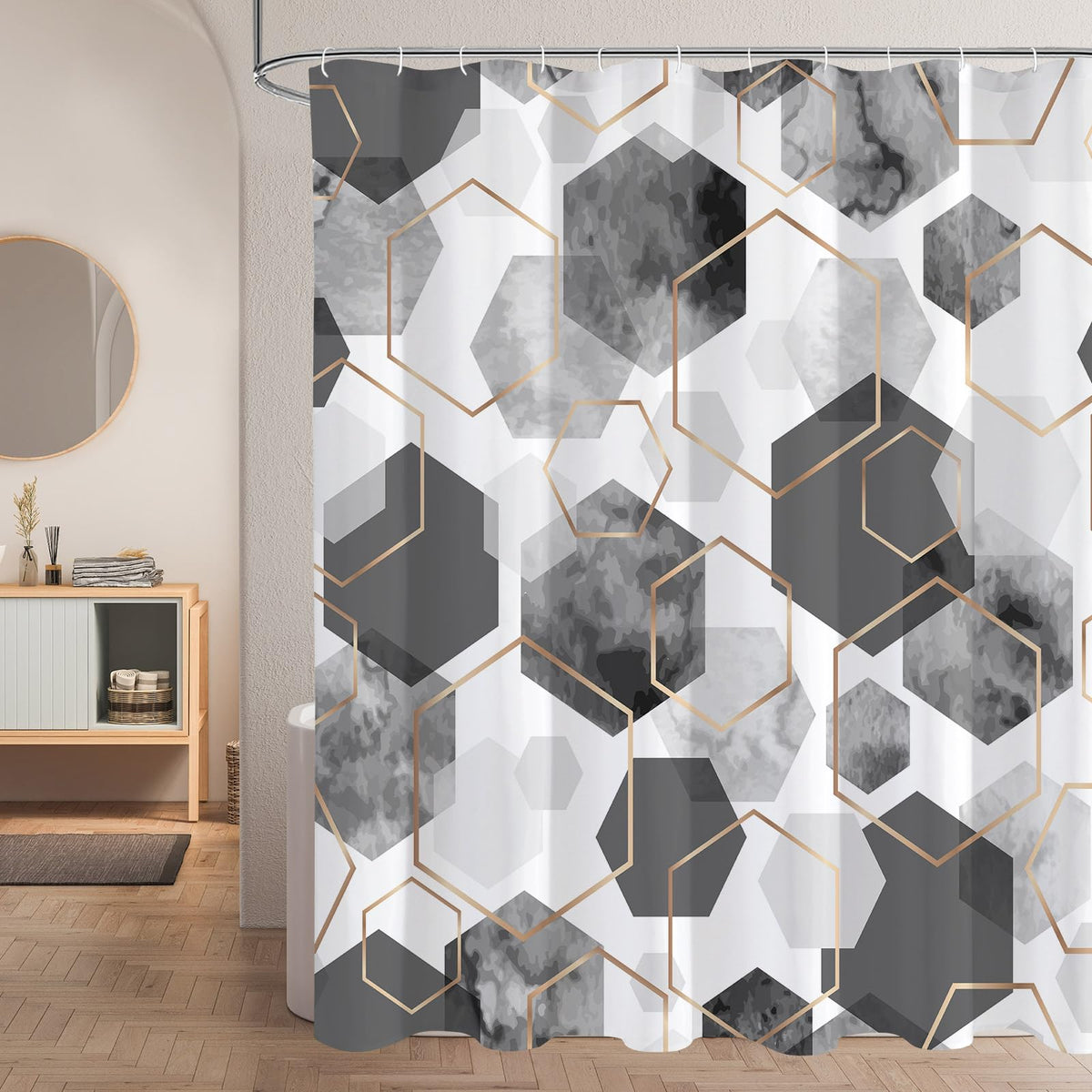 Litabel Sage Green Geometric Shower Curtain for Bathroom, 72x72