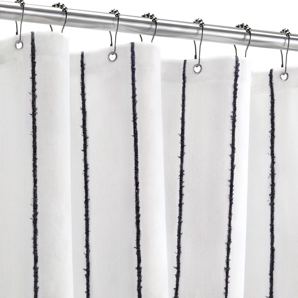 Striped Linen Shower Curtain for Bathroom, Black and Beige 72 W x 72 H