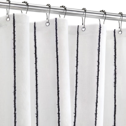 Striped Linen Shower Curtain for Bathroom, Black and Beige 72 W x 72 H