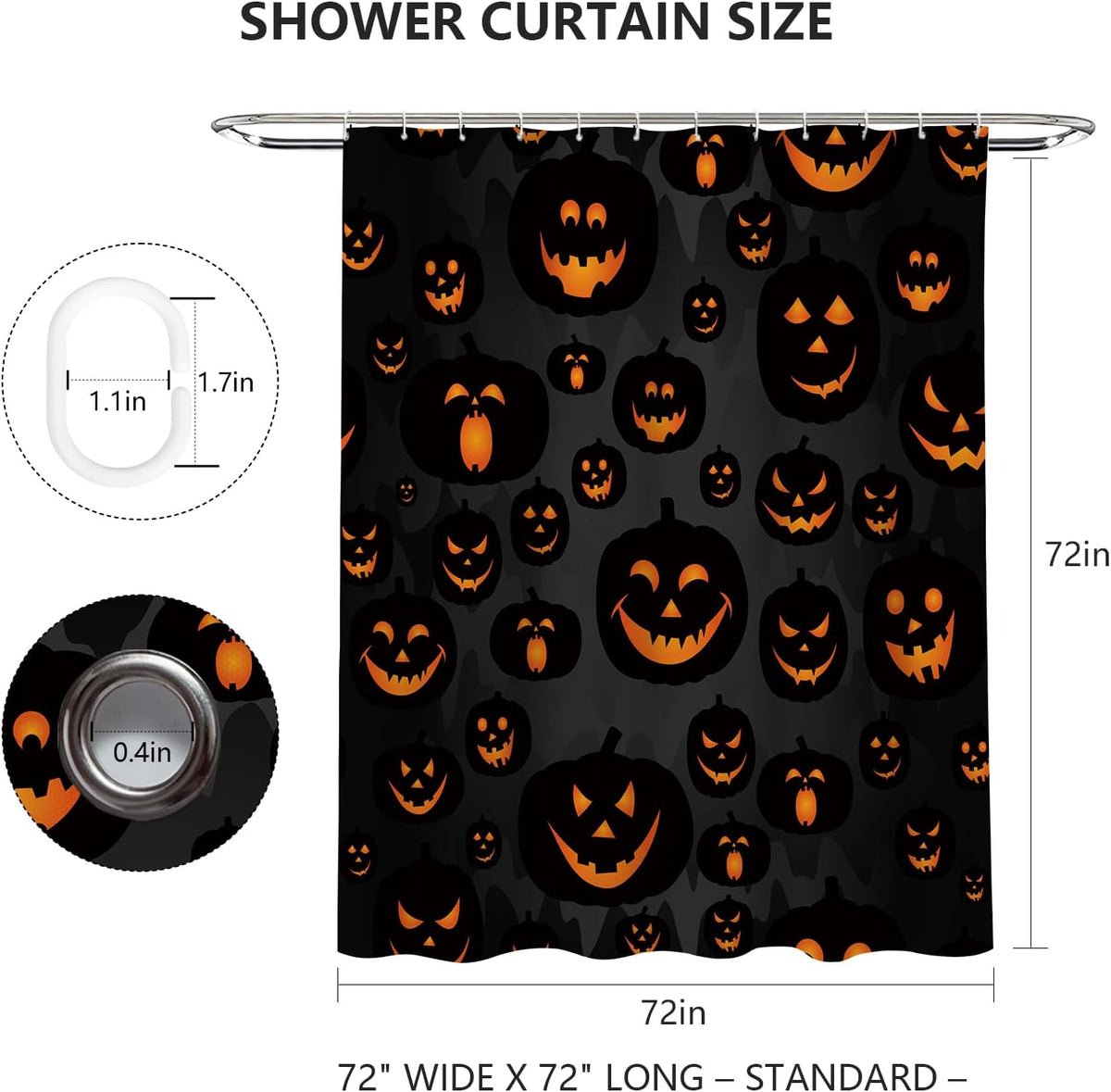 MEHOFOND Halloween Pumpkin Shower Curtain Evil Pumpkin Shower Curtain Black Fall Shower Curtains for Bathroom Decor Washable Durable Fabric Shower Curtains 72x72 inch