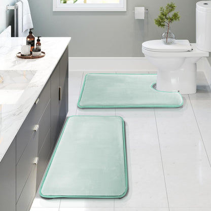 Clara Clark 3 Piece Bathroom Rugs Bath Mat Set, Velvet Memory Foam Bath Mats for Bathroom - Non-Slip, PVC Backing Bath Rugs, Washable - Dries Quickly, Green