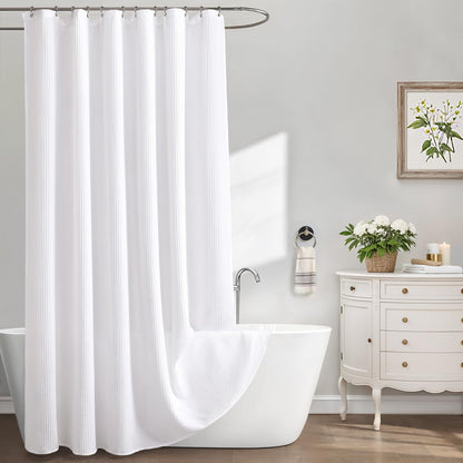 Waffle Weave Shower Curtain Heavyweight Cotton Fabric Black 72Wx72L