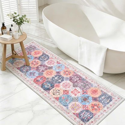 Yinhua Boho Bathroom Runner Rug Non Silp, Vintage Long Bath Mat Washable