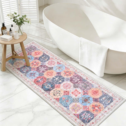Yinhua Boho Bathroom Runner Rug Non Silp, Vintage Long Bath Mat Washable