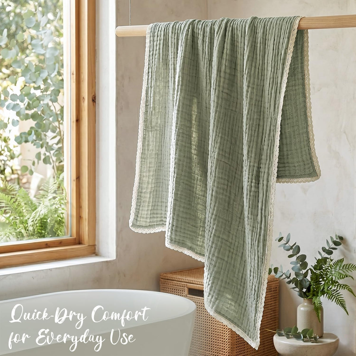 Lightweight Cotton Bath Towels, 2 Pack Quick Dry Muslin Towels for Adults
