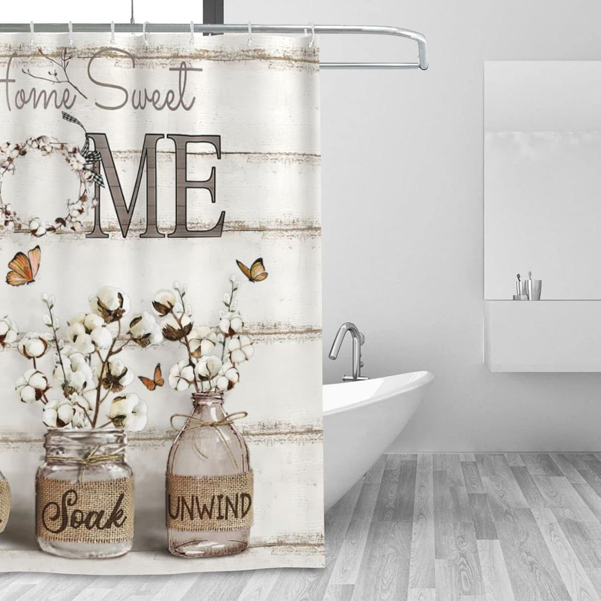 Tijuboni Farmhouse Shower Curtain Cotton Flowers Shower Curtains for Neutral Country Bathroom Decor Rustic Shower Curtain Set Waterproof Polyester Fabric 60 x 72 Inch