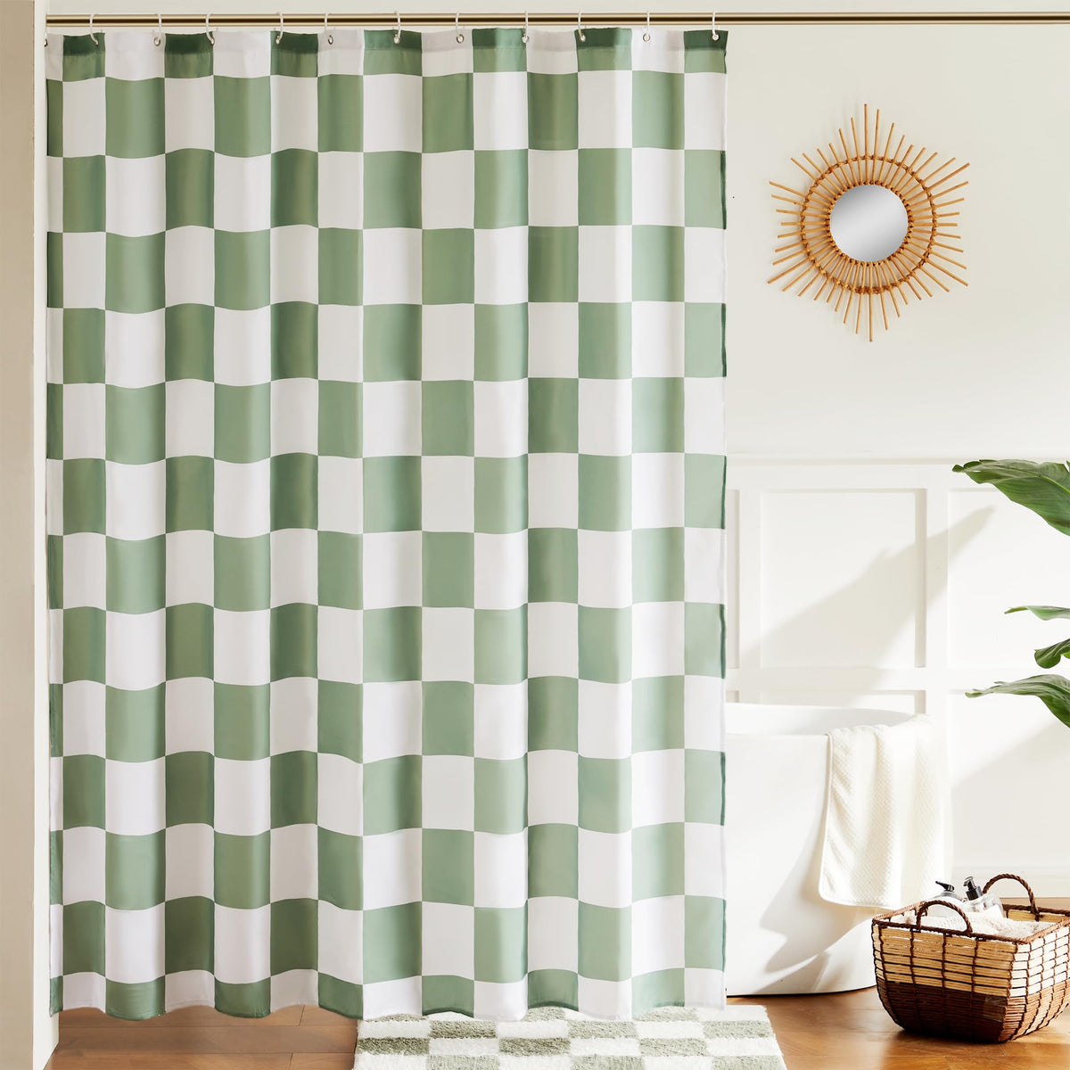 Ohocut Checkered Shower Curtain, Light Blue Shower Curtains for Bathroom, Cute Retro Checkboard Shower Curtain Vintage Aesthetic, Washable Fabric Bath Curtain 72''x72''